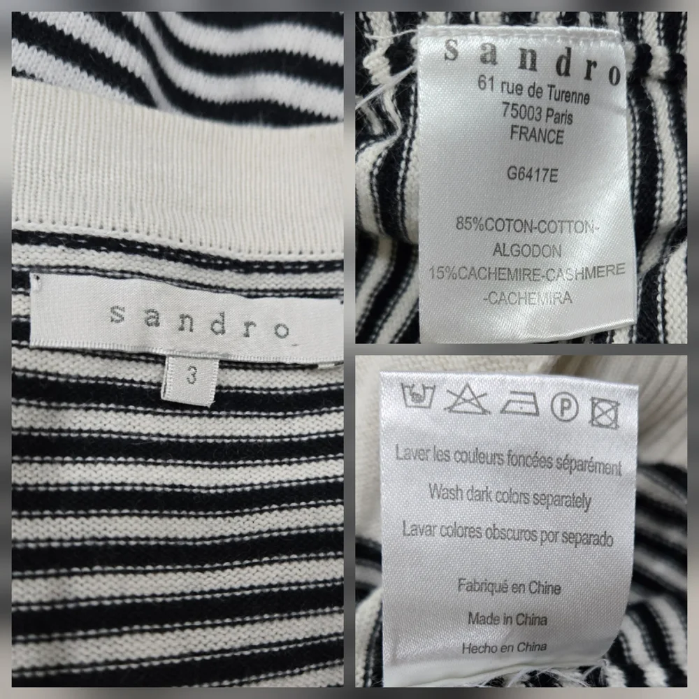 Sandro Cotton/Cashmere Blend Three-Quarter Sleeve Cardigan Size 6-8 - Picture 9 of 9